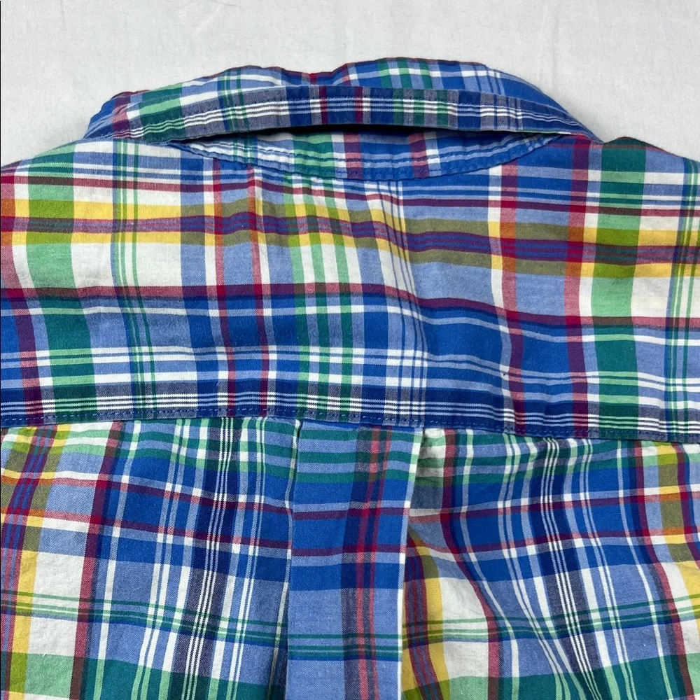 Ralph Lauren Boys 4/4T‎ Short-Sleeve Plaid Button-Down Shirt Blue White Easter